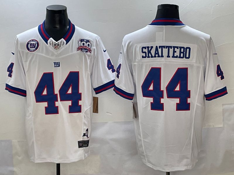 Men 2025 New York Giants 44 Skattebo White Throwback Three generations Nike Limited NFL Jersey style 2